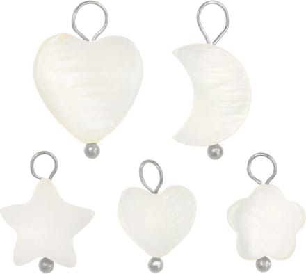 Schelp Bedel Mix (13 - 16.5 x 8 - 12.5 x 2.5 - 3 mm) White - Zilver (25 Stuks)