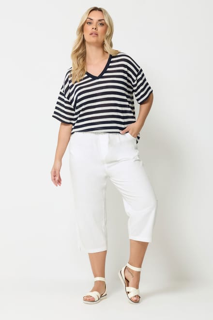 Yours Cropped Broek Van Katoen Met Elastische Taille In Wit Size 58-60