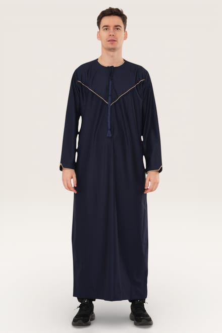 Heren Marine Ramadan Marokkaanse Jubba Robe Djellaba Eid Kaftan Thobe LFS-TT-007