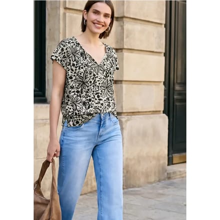 Blouse met hangende schouder en linten