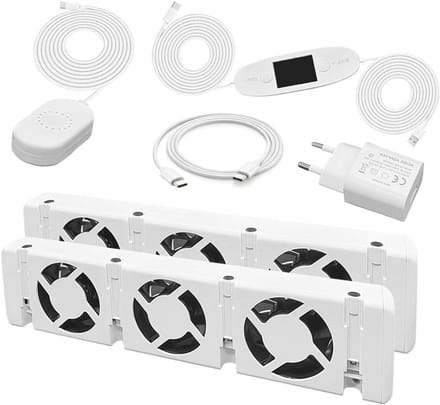 Radiatorventilator Duo-set - Koelventilator Booster - Energie Besparen - Automatische Temperatuurregeling - 30 CFM - Wit