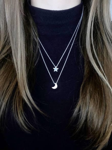 Joboly Ster en Maan Multilayer Ketting - Dames - Zilverkleurig - 45 cm
