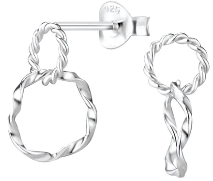 Joy|S - Zilveren cirkel oorbellen - 8 x 17 mm - 2 cirkels - twisted