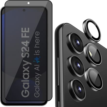 Privacy Screenprotector & Camera Protector geschikt voor Samsung Galaxy S24 FE - Volledig Dekkend Glas