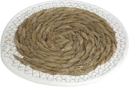 Gerimport Pannenonderzetter - zeegras - rond - D24 cm - naturel/wit - stevig - decoratief