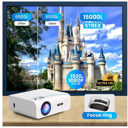 Strex Mini Beamer WiFi - Beamer 1080P Full HD - 15000 Lumen - Projector met Bluetooth en Draadloos Streamen