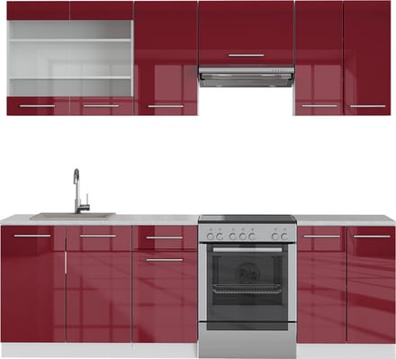 Vicco Fame-Line Complete keukeneenheid – 240 cm, WB Marmer Bordeaux hoogglans/wit