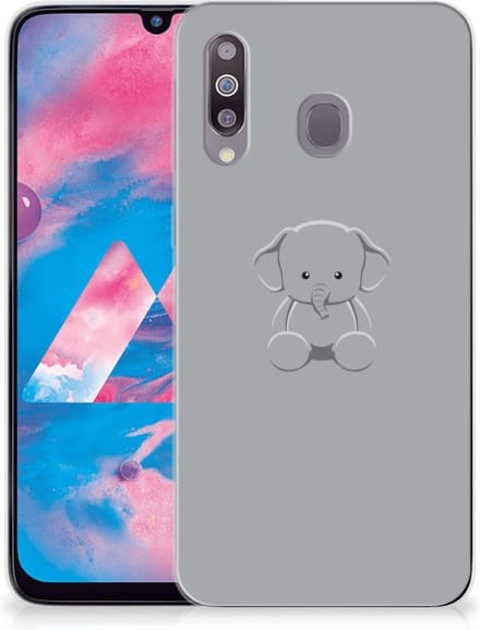 Samsung Galaxy M30 Telefoonhoesje met Naam Grijs Baby Olifant