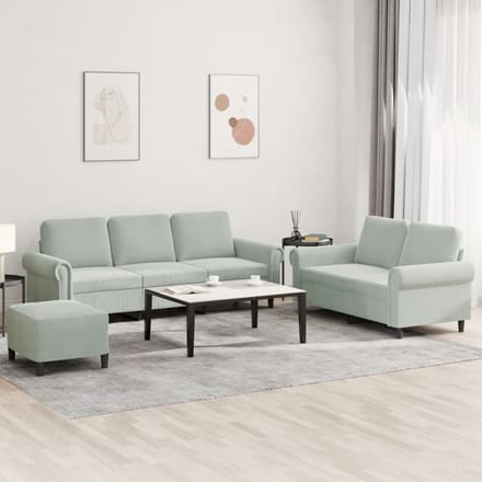 vidaXL - 3-delige - Loungeset - met - kussens - fluweel - lichtgrijs