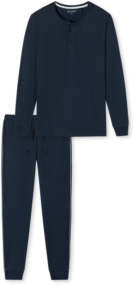 Warme donker blauwe herenpyjama Schiesser