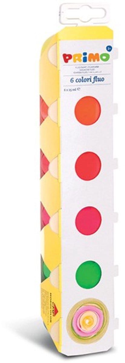 Primo PRIMO - Plakkaatverf in potje, 6 fluorkleuren,