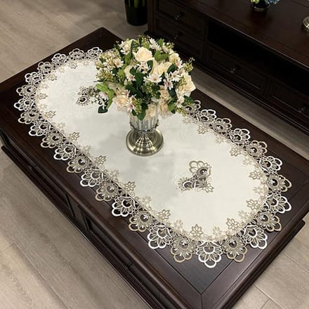 Nappe de table ovale en fil de polyester brodé européen, nappe de salle à manger, tissu à fleurs, napperon de table basse de salon 40X90cm Oval