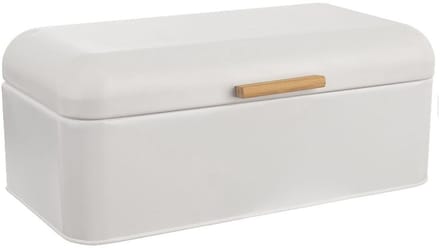 Orion Whiteline - Metalen Broodtrommel - Wit - 42x24x16,5 cm - Bamboe Handvat