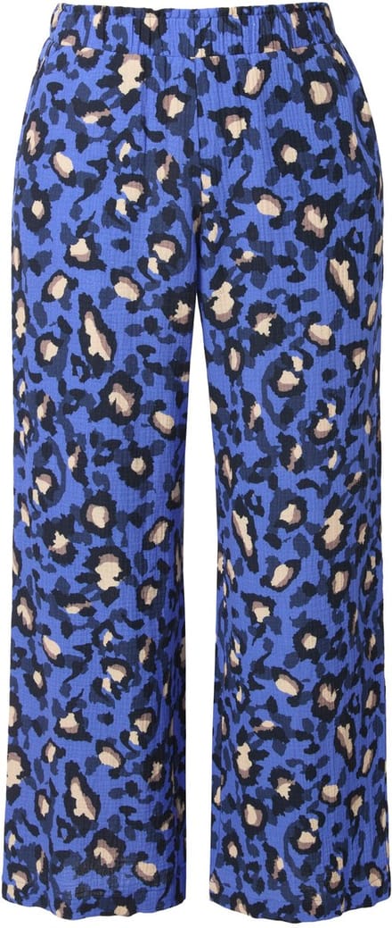 Studio Untold - Dames - Broek wijde pijpen mousseline color leo - Saffier - Maat 54