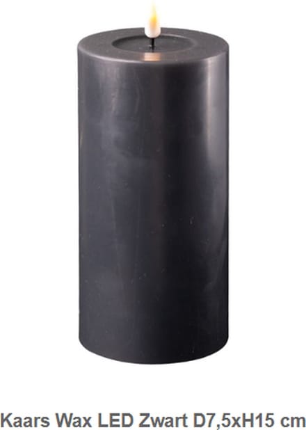 Kaars WAX LED Zwart 7.5x15cm - net een echte kaars - Deluxe Homeart