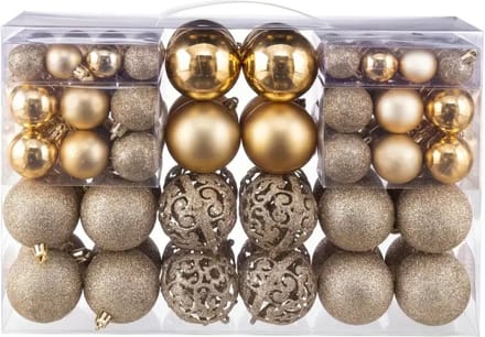 Nivard Kerstballen - Kerstversiering - Plastic - Goud - Kerstballenset - 100 stuks