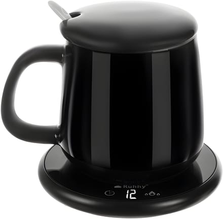 Ruhhy elektrische warmhoudbeker - zwart - keramiek - 400 ml - timer - met verwarmer
