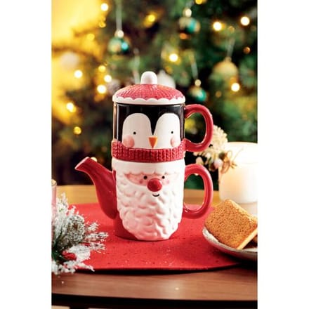 Feeric Lights & Christmas Feeric Kersttheepot en kopset - Keramiek, 21 cm, Wit