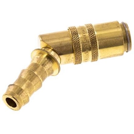 Messing DN 6 Tempereerkoppeling Snelkoppeling 9.5 mm Slangpilaar Dubbele afsluiting 45-deg