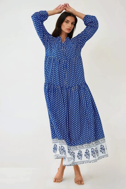 Geprinte V-hals Maxi Jurk