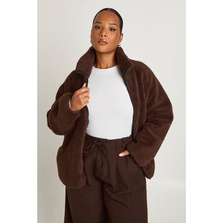 boohoo Dames Plus ritssluiting Teddy-jasje | Chocolate | Maat: 16