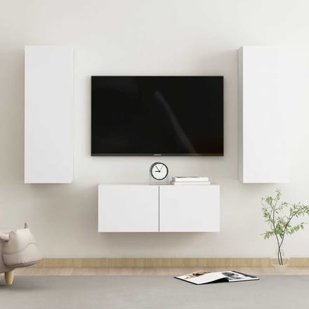 vidaXL - 3-delige - Tv-meubelset - bewerkt - hout - wit