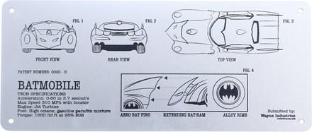 FaNaTtik Batman Metalen wandbord DC Comics Tin Sign Batmobile Schematic Multicolours