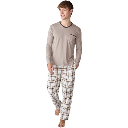 JJB18 Herren-Schlafanzug mit langen Ärmeln aus Baumwolle