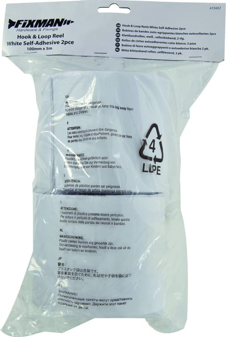 FIXMAN Witte Klittenband Rollen, Zelfklevend, 2 Stuks 100 Mm X 5 M