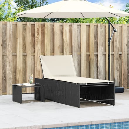 vidaXL - Modulaire - ligbedden - 2 - stuks - met - tafel - zwart - poly - rattan