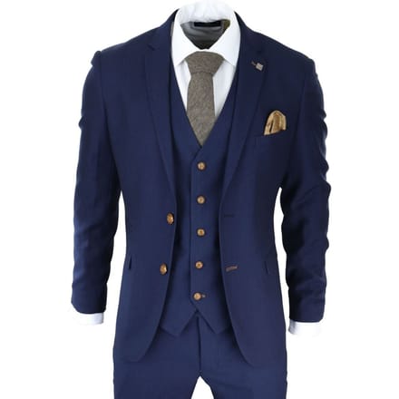 Heren 3-delig marineblauw Birdseye klassiek pak