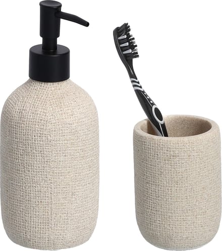 Zeller badkamer accessoires set - kunststeen - jute look - beige