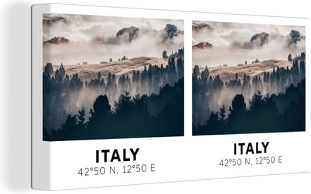 Canvas Schilderij Italië - Dolomieten - Bos - Mist - 80x40 cm - Wanddecoratie