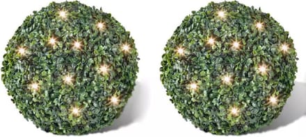 vidaXL - Ronde - kunstbuxus - 27 - cm - met - solar - LED-verlichting - (2 - stuks)