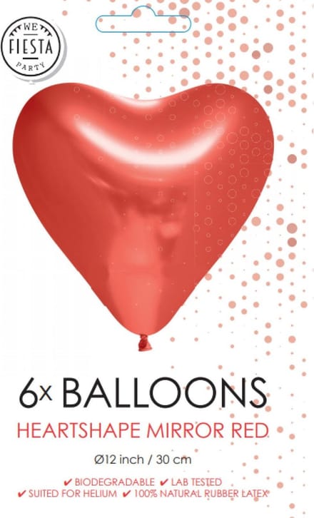 Harten ballonnen metallic rood (6 stuks)