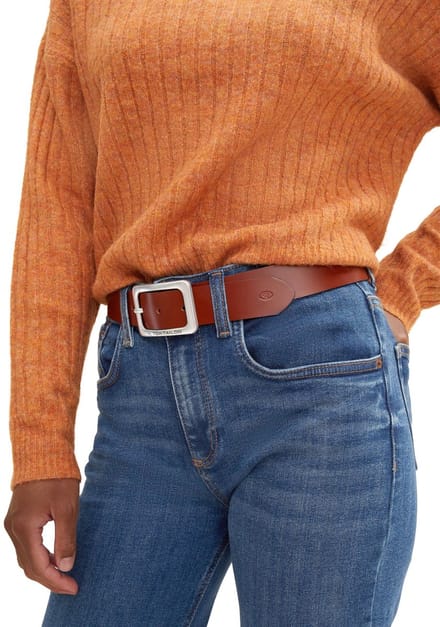 Tom Tailor - TTEVE leren riem met vierkante gesp - Maat 80 - light brown uni