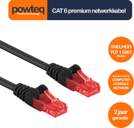 Powteq - 2 meter premium UTP patchkabel - CAT 6 - Zwart - (netwerkkabel/internetkabel)