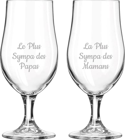 Bierglas op voet gegraveerd - 49cl - Le Plus Sympa des Papas & La Plus Sympa des Mamans