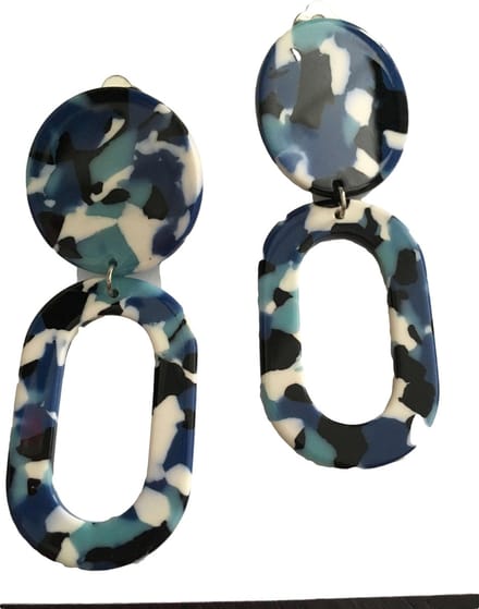 Petra's Sieradenwereld - Clipoorbel hanger blauw wit turquoise (362)