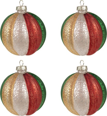 Clayre & Eef Kerstbal Set van 4 Overig Ø 8x8 cm Rood Groen Glas Kerstballen