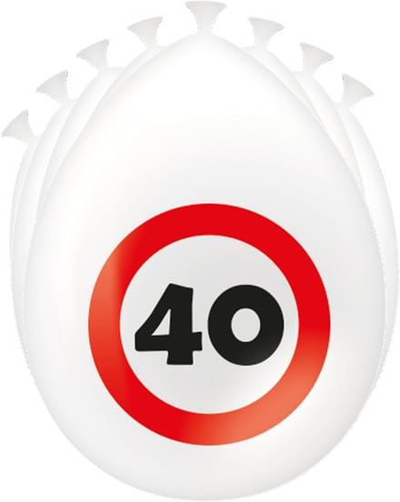 Ballonnen | 8 stuks | Thema: Verkeersbord | Leeftijd: 40 | Kleur: Wit