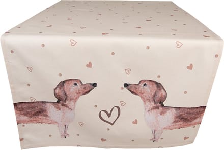 Clayre & Eef Tafelloper 50x140 cm Beige Katoen Rechthoek Teckel Tafelkleed
