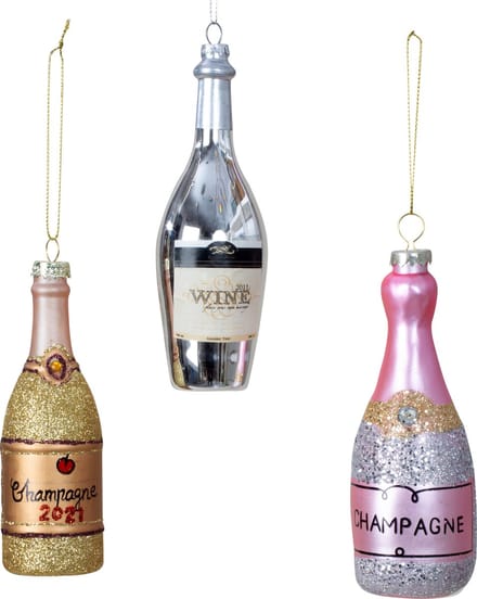 IKO kersthangers/kerstornamenten -drank - 3x- glas - champagne en wijn