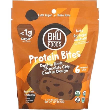 Eiwit Hapjes, Dubbele Donkere Chocolade Chip Koekjesdeeg, 6 Stuks, 25G (0,88 oz) Elk