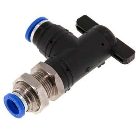 8 mm Kunststof/Messing L-stuk 2-Weg Kogelkraan Schotdoorvoer