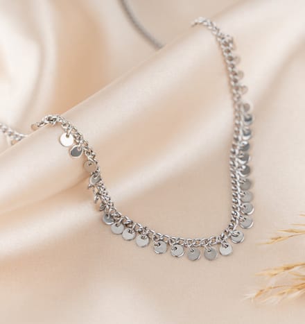 Boho Ketting 'Muntjes' | Stainless Steel Zilver