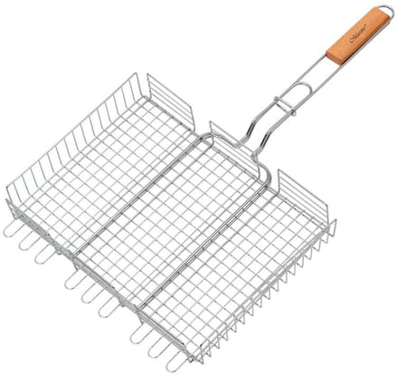 Maestro MR-1003 Grillrooster met houten handvat afsluitbaar (staal, 40x30cm)