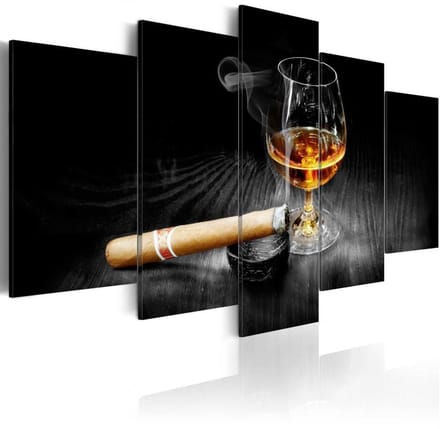 Schilderij - Sigaar en Whiskey IV , Mannenwereld , 5 luik