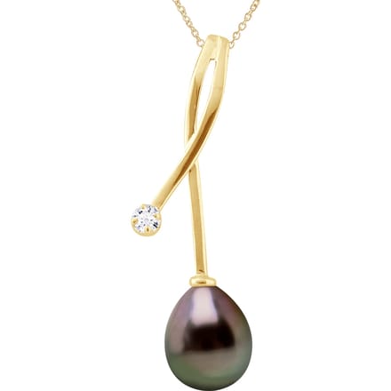 Diamond Pendant 0.020 Cts gekweekte parel TAHITI 8-9 mm Pear Yellow Gold