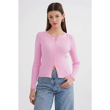 Geknoopte Slim Fit Geribbelde Brei Cardigan